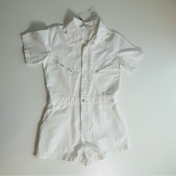 Zara White Utility Retro Romper Shorts Women’s Size 28 NWT - Picture 8 of 9